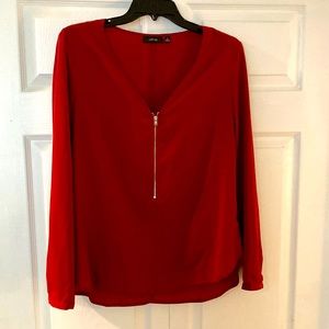 Zipper V-cut Blouse
